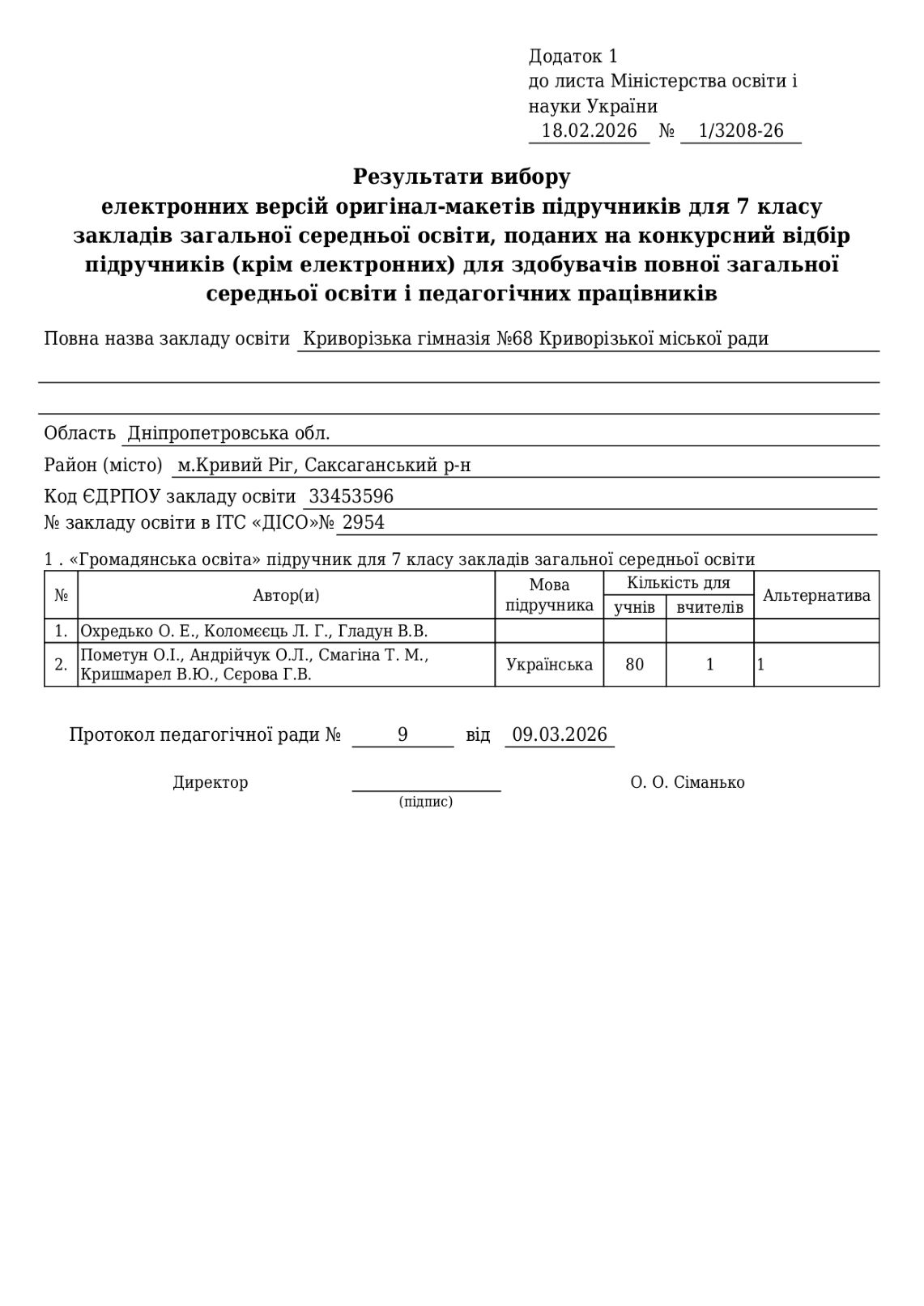 Результати вибору електронних версій оригінал-макетів підручників для 7 класу page-0001